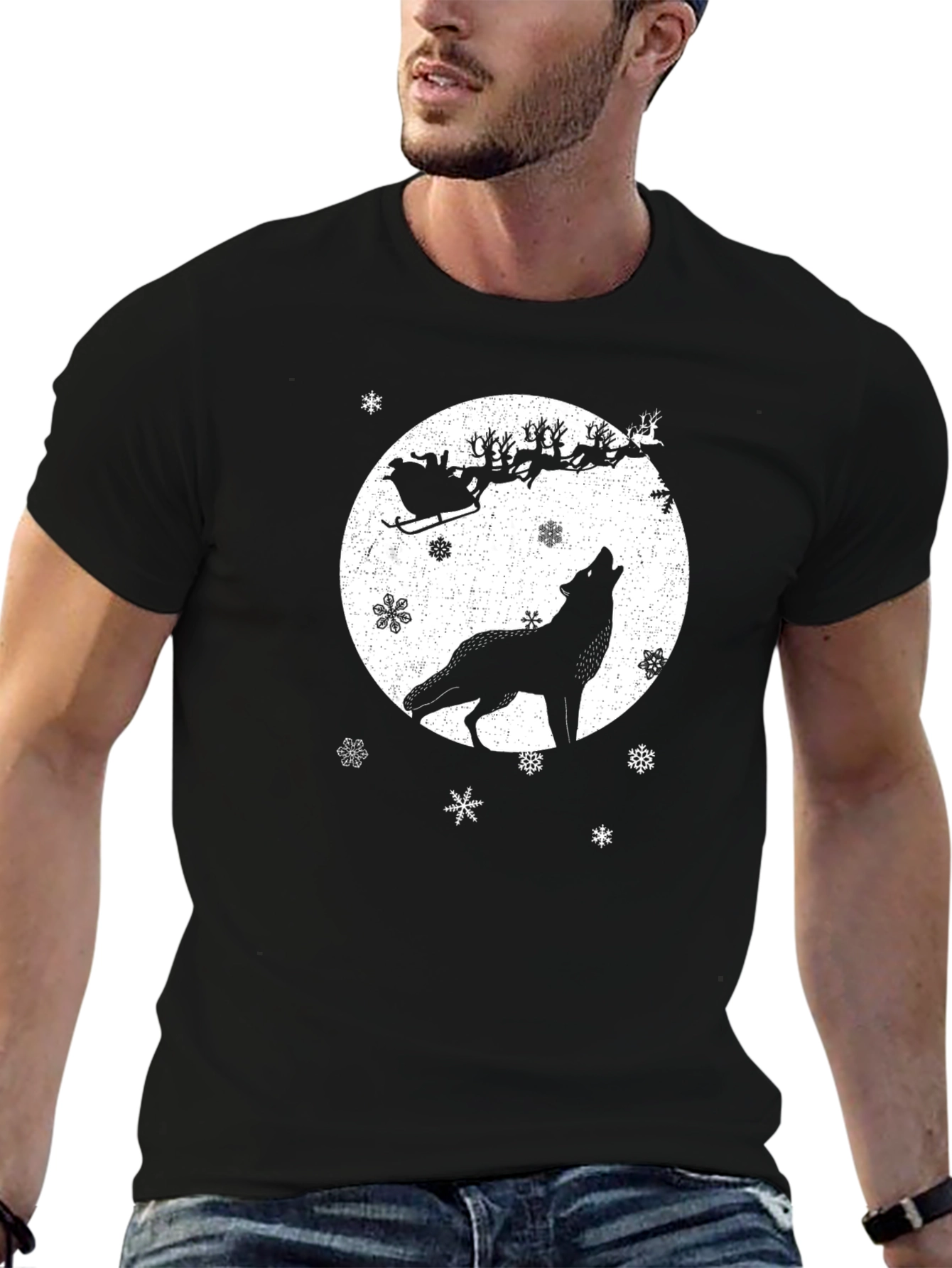 Wolf Howling at Christmas Moon T-Shirt