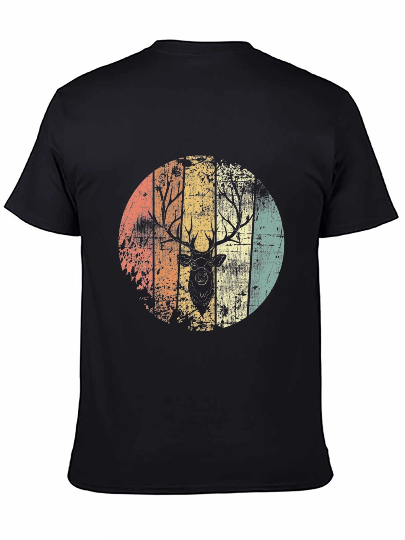 Retro Deer Graphic Tee - Black Cotton Blend Shirt