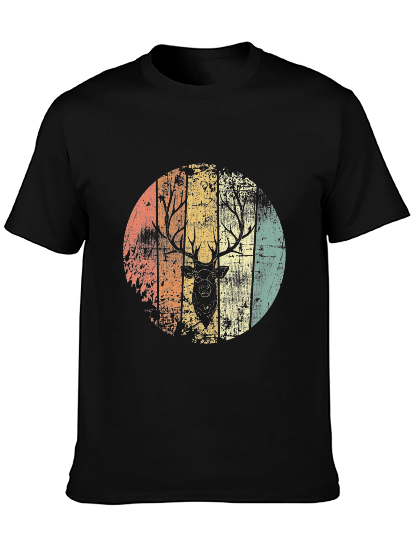Retro Deer Graphic Tee - Black Cotton Blend Shirt