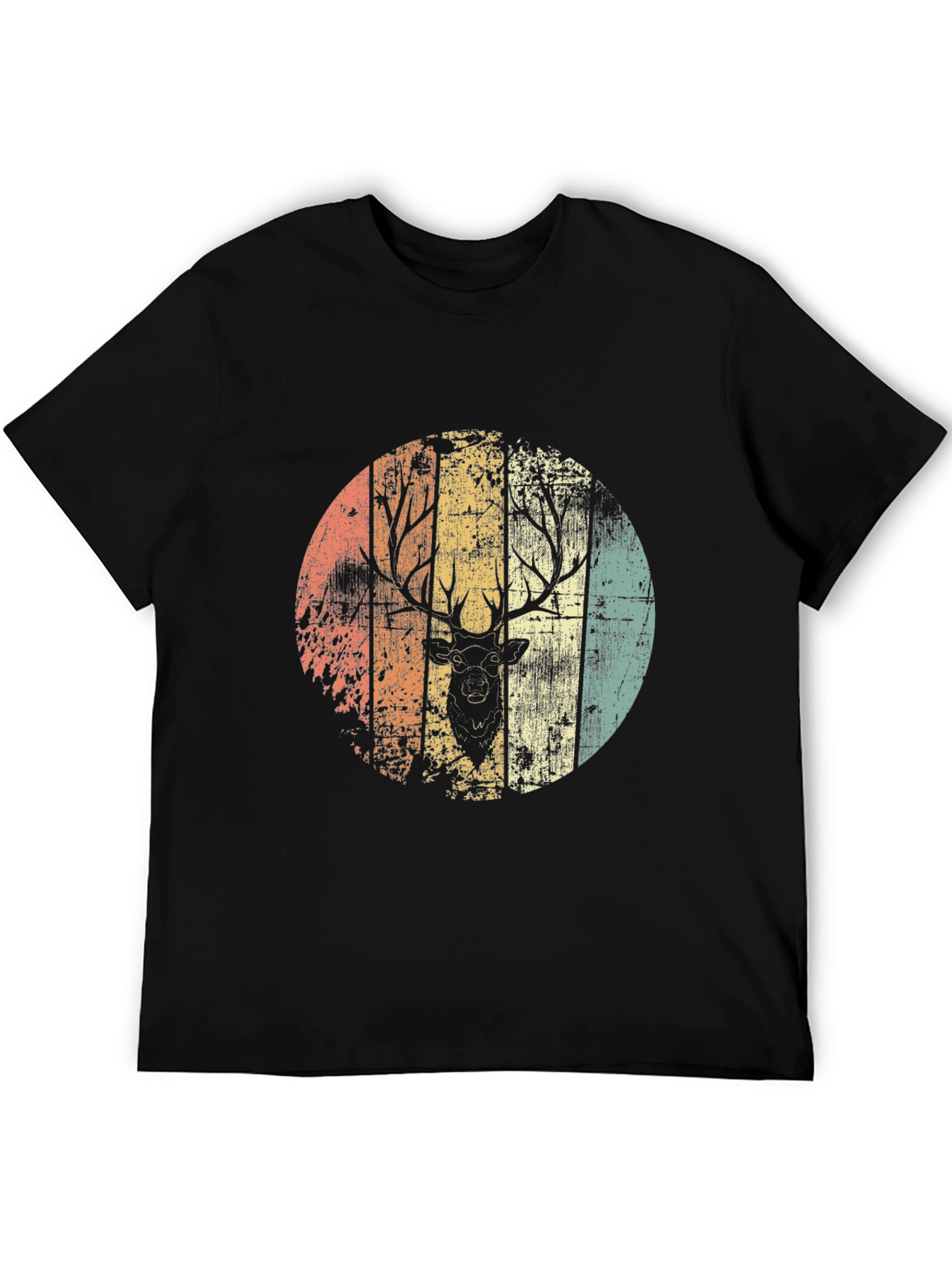 Retro Deer Graphic Tee - Black Cotton Blend Shirt