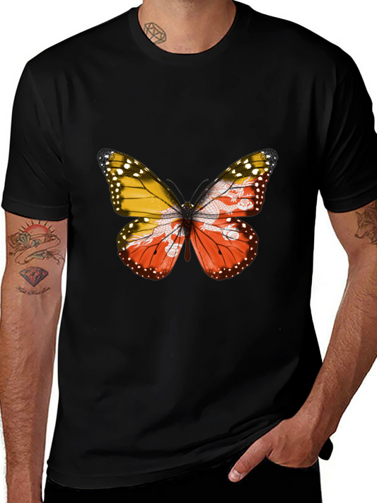 Bhutan Flag Butterfly Black T-Shirt - Unique Graphic Tee