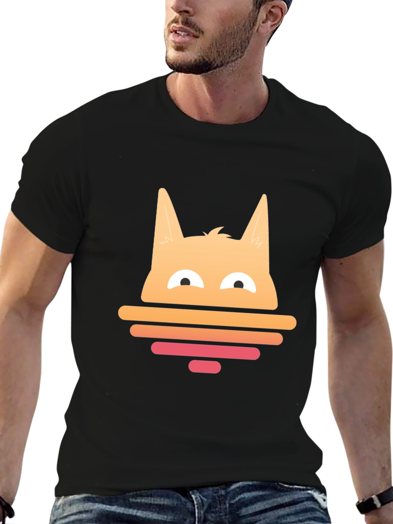 Sunset Cat Graphic Tee - Black Cotton Blend