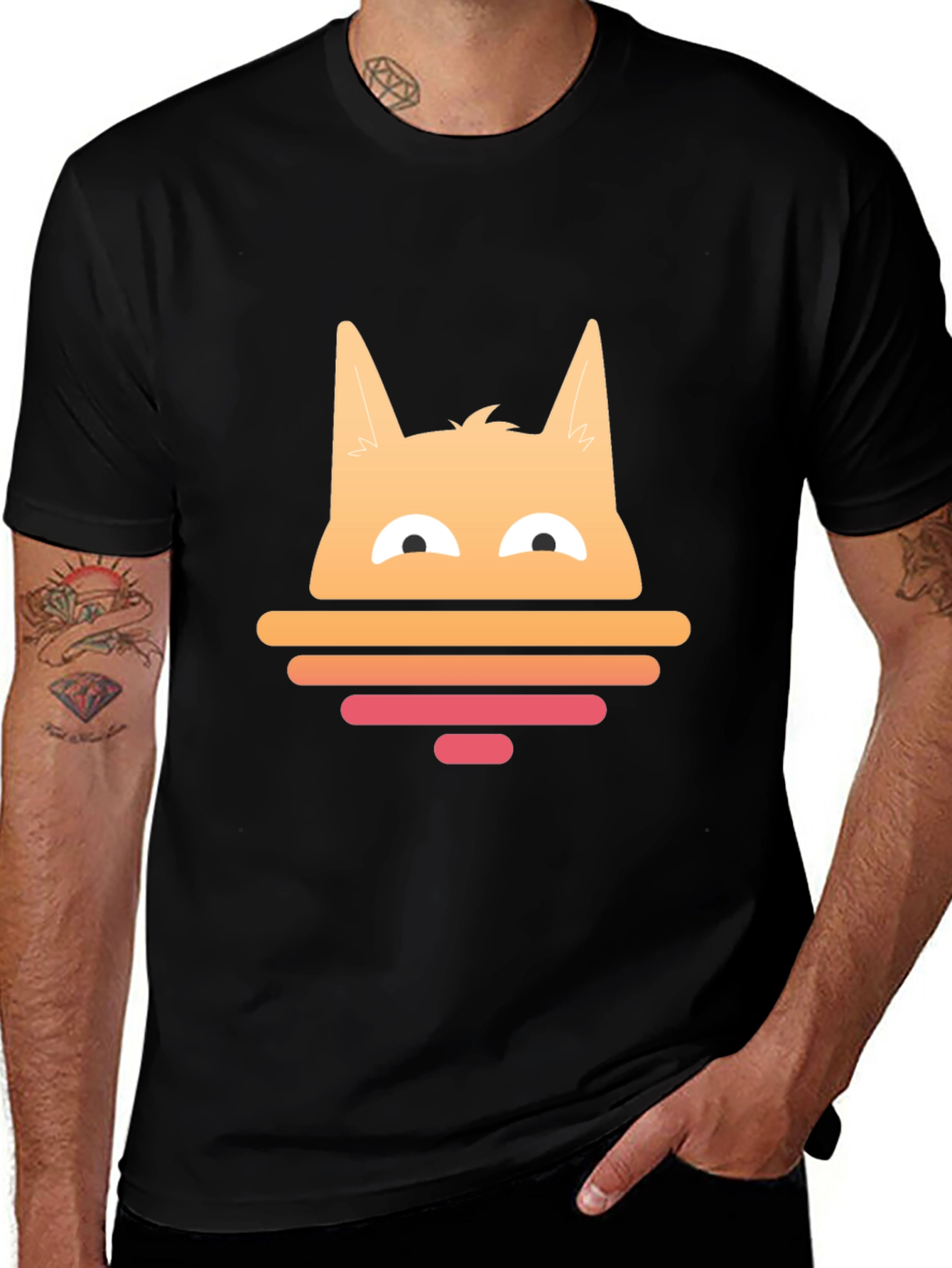 Sunset Cat Graphic Tee - Black Cotton Blend