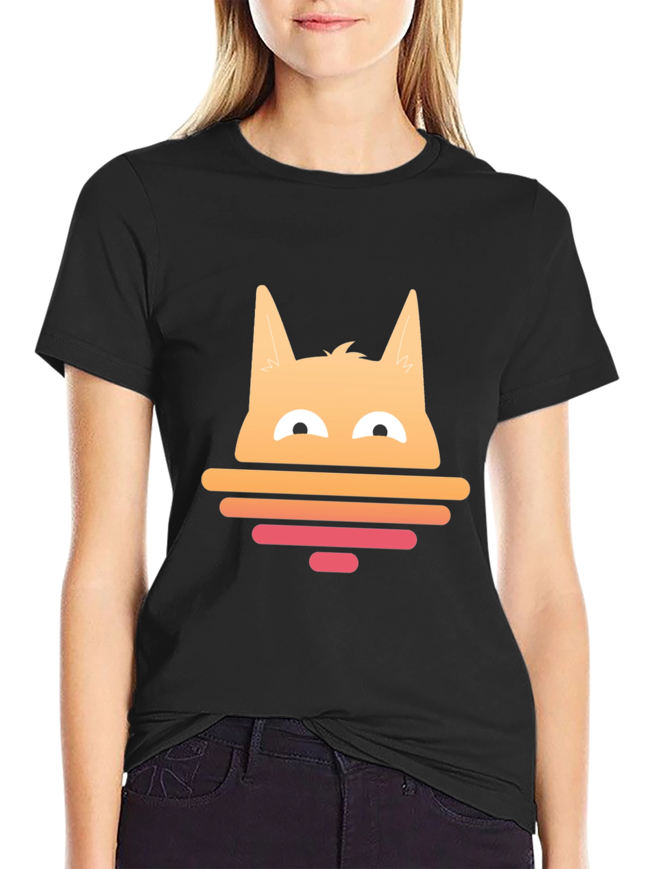 Sunset Cat Graphic Tee - Black Cotton Blend