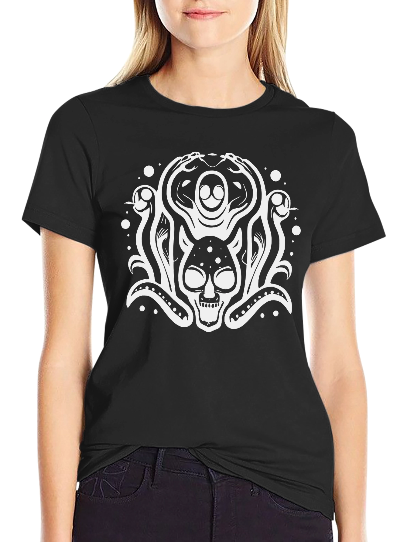 Skull & Snake Graphic Tee - Black Cotton Blend