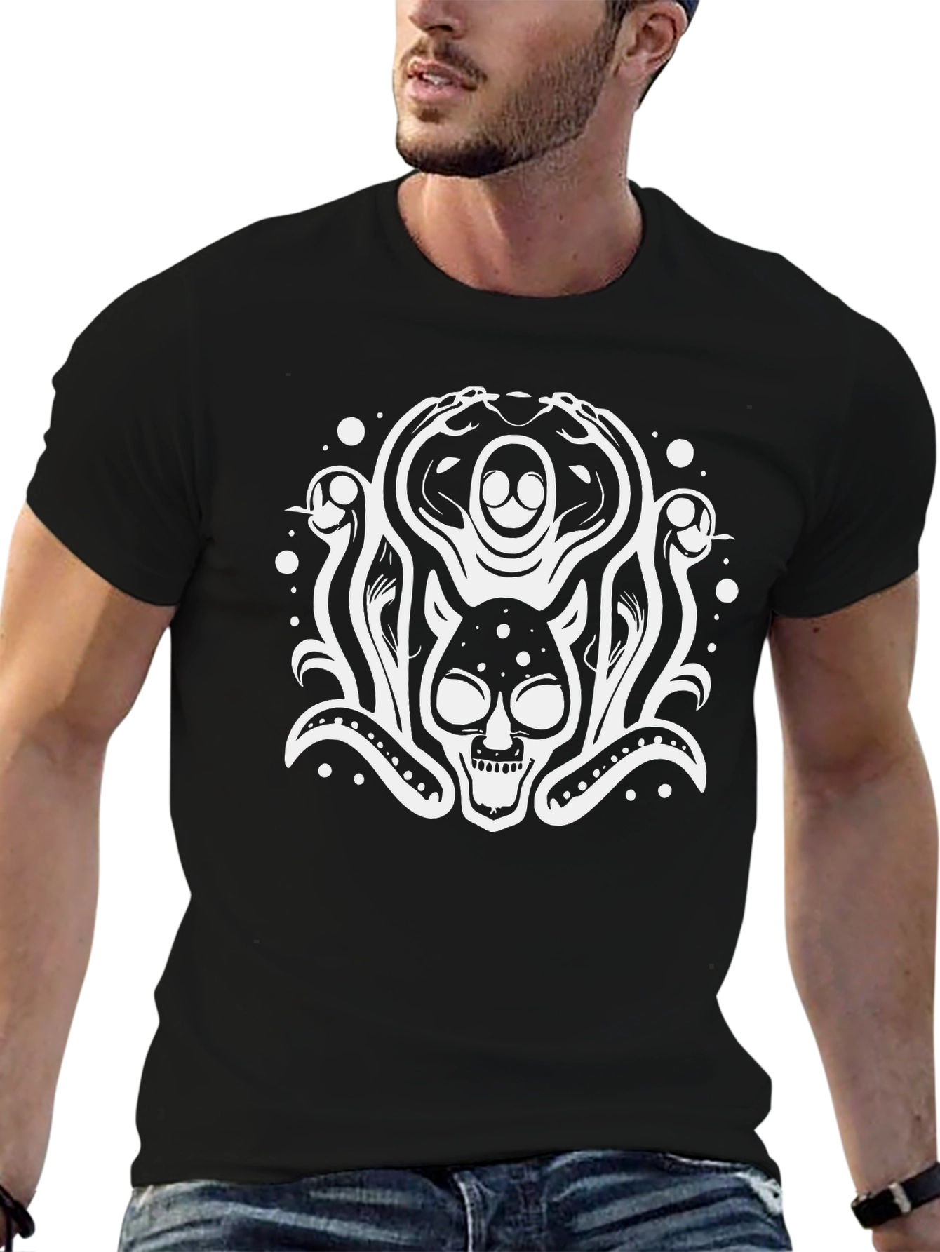 Skull & Snake Graphic Tee - Black Cotton Blend