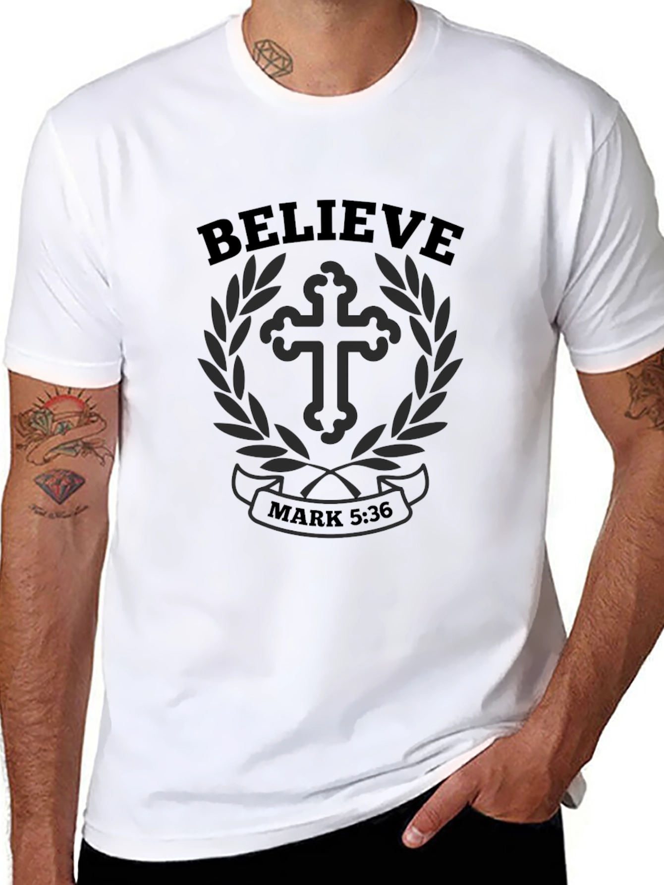Believe Christian T-Shirt - Mark 5:36 Religious Tee