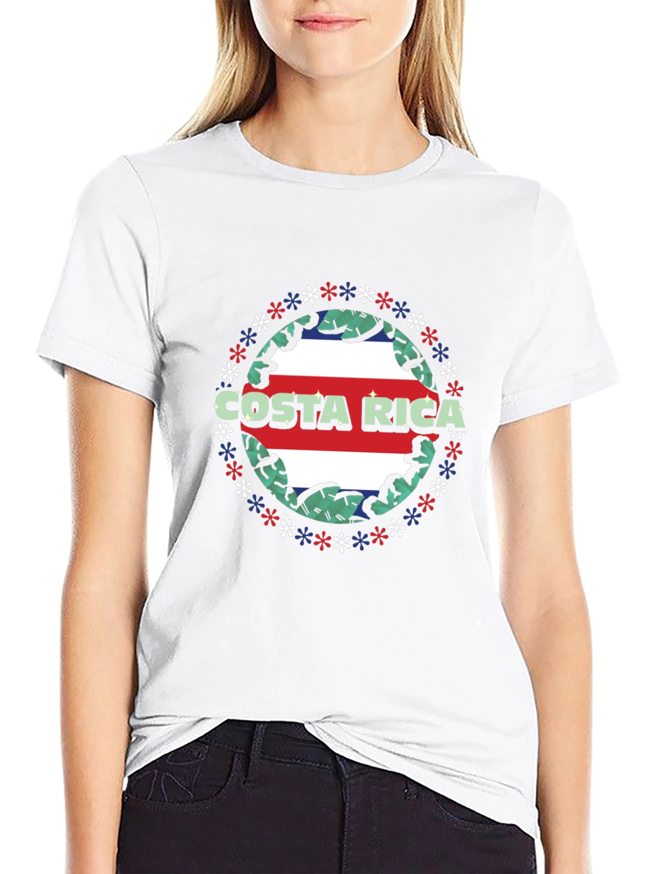 Costa Rica Flag T-Shirt - Tropical Leaf Design