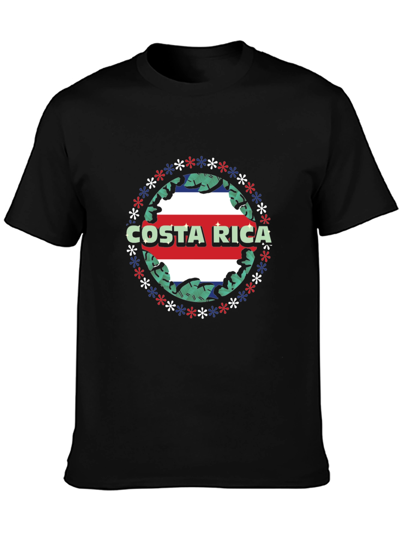 Costa Rica Flag T-Shirt - Tropical Leaf Design