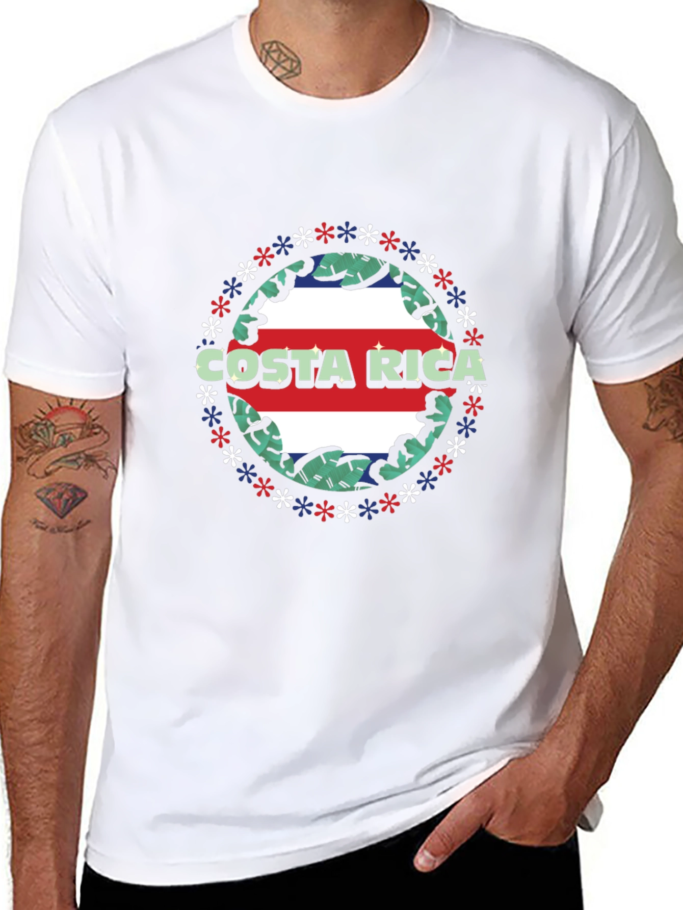 Costa Rica Flag T-Shirt - Tropical Leaf Design