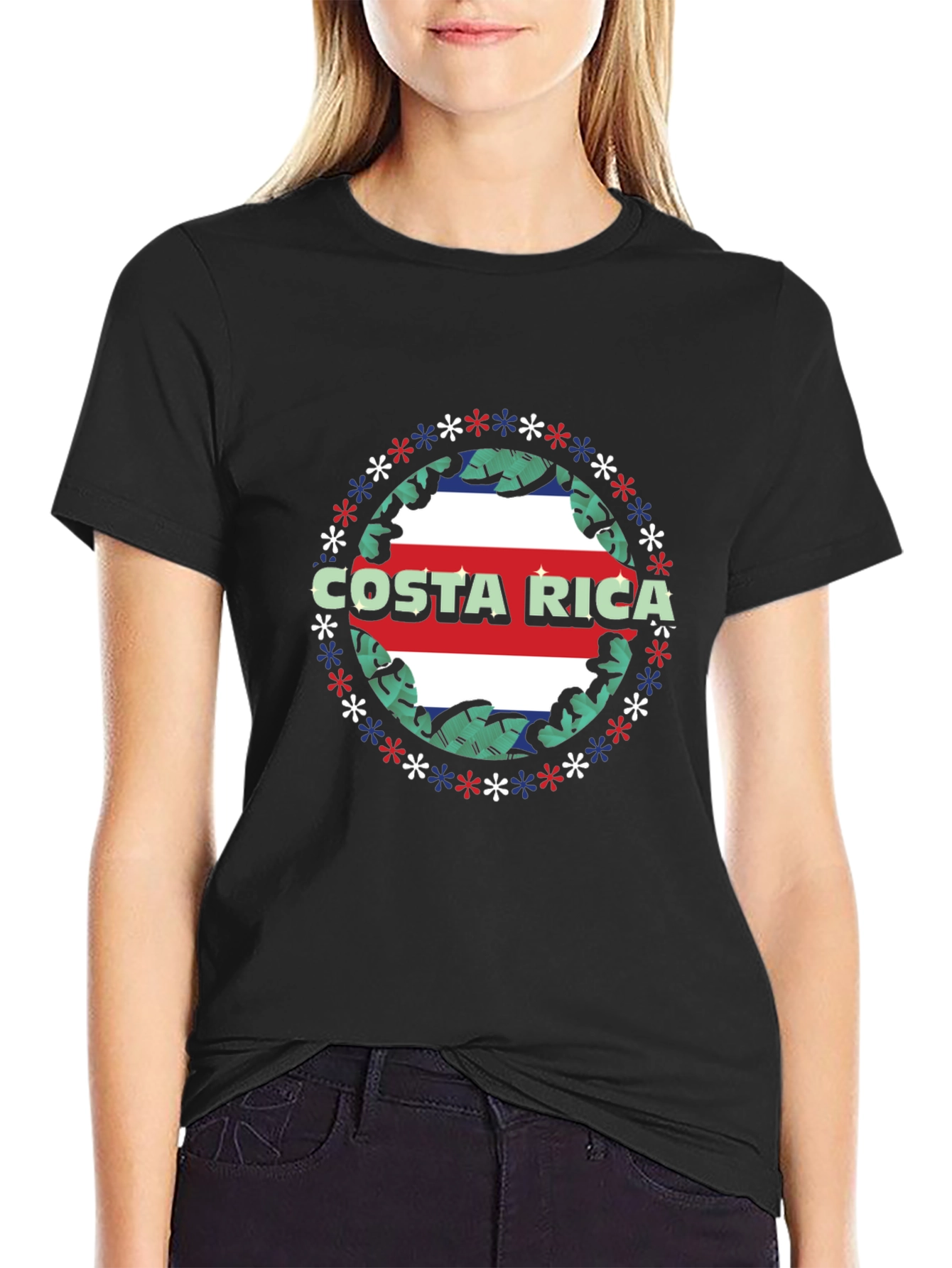 Costa Rica Flag T-Shirt - Tropical Leaf Design