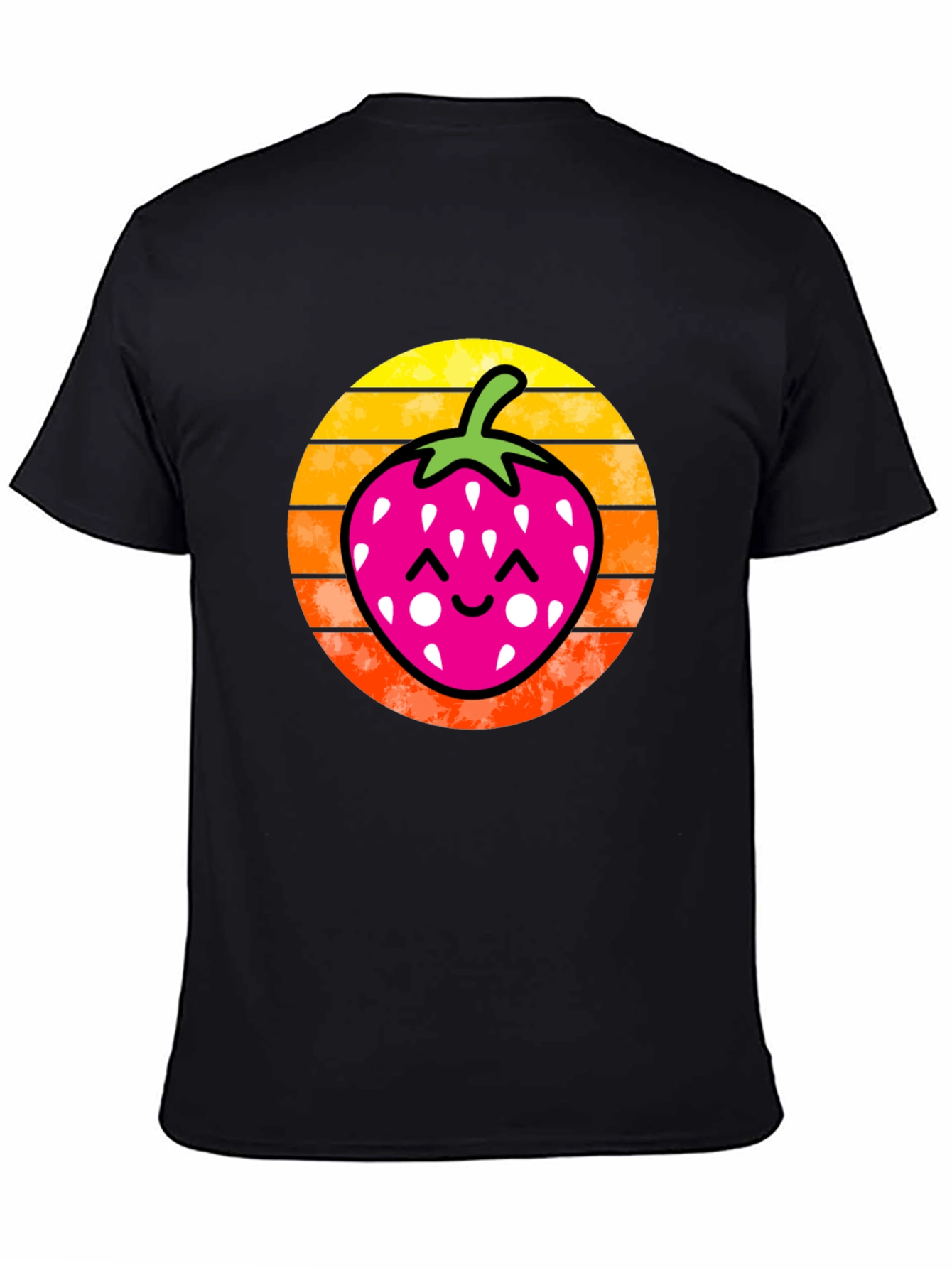 Strawberry Sunset Graphic Tee - Black Cotton Shirt