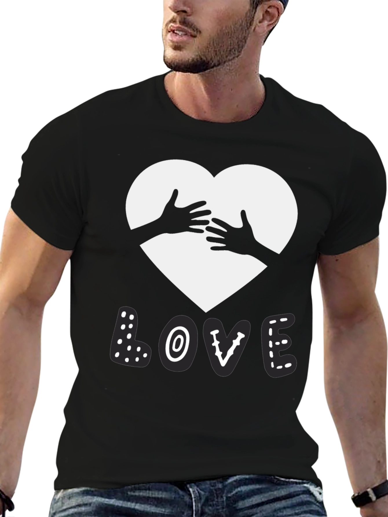 Love Heart Hands Graphic Black T-Shirt
