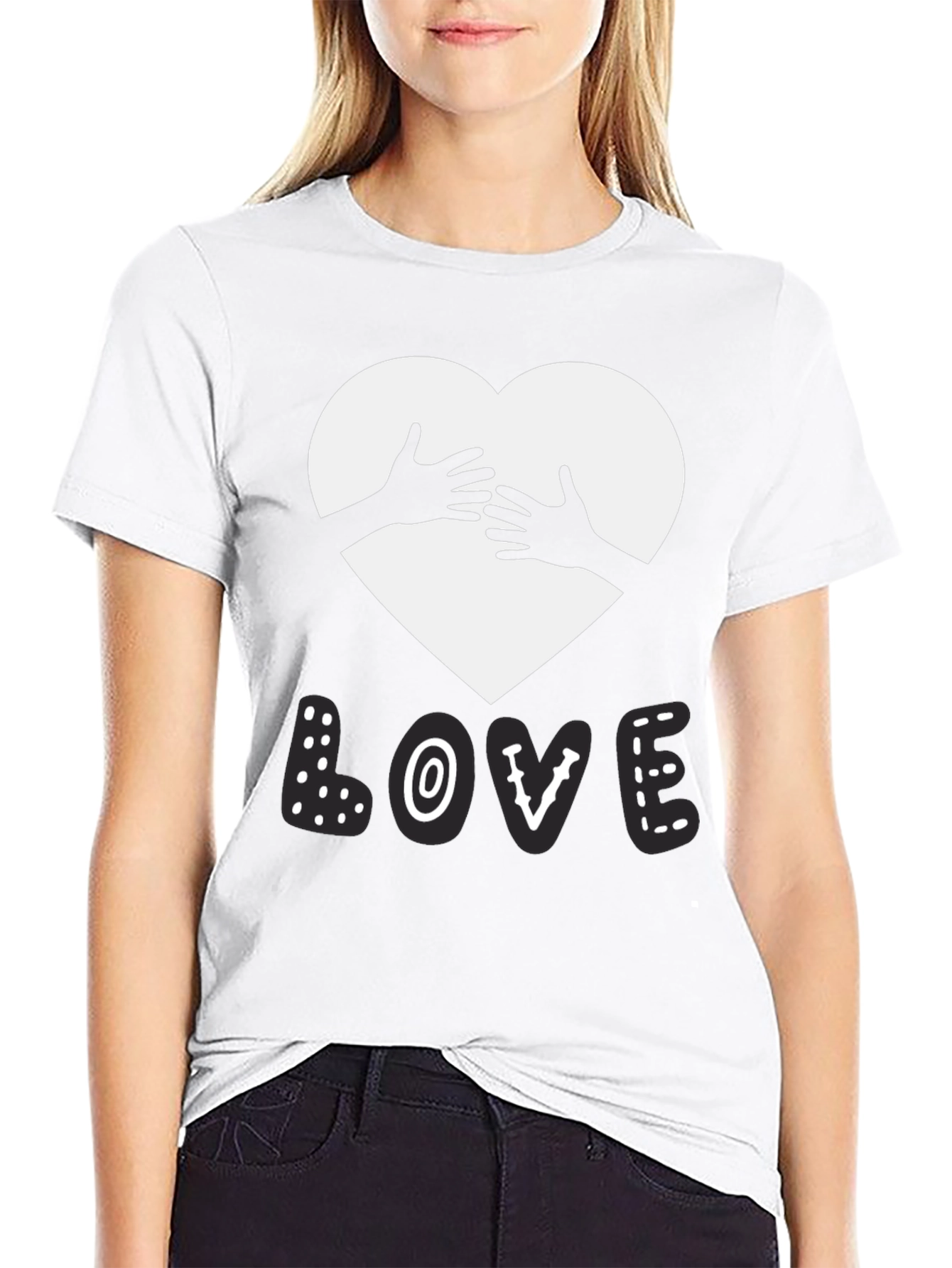 Love Heart Hands Graphic Black T-Shirt