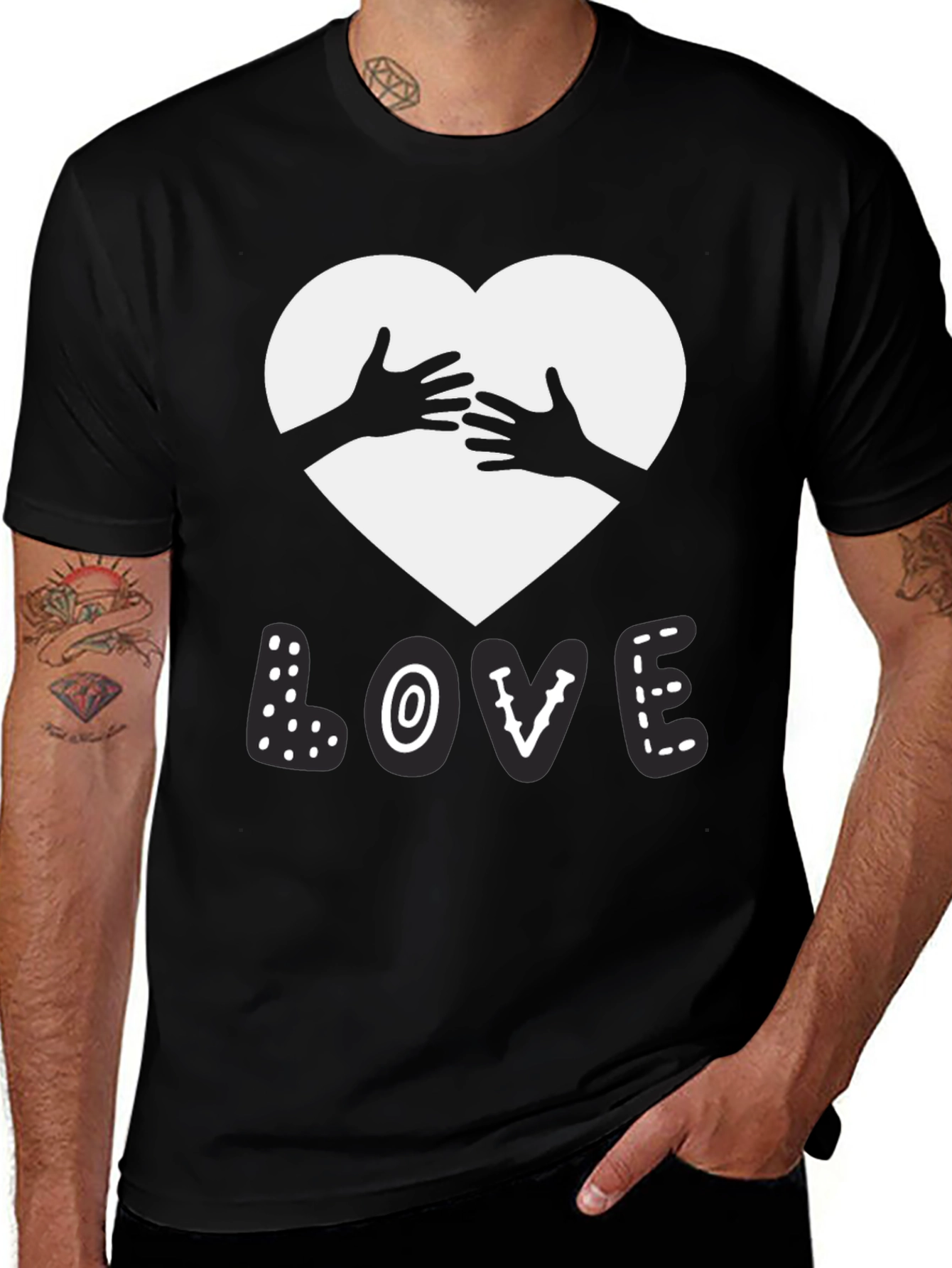 Love Heart Hands Graphic Black T-Shirt
