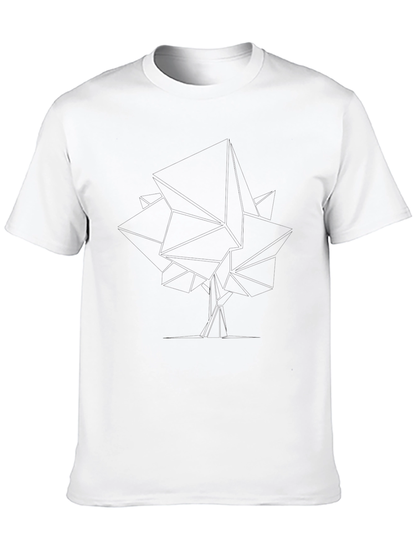 Geometric Tree Line Art Black T-Shirt