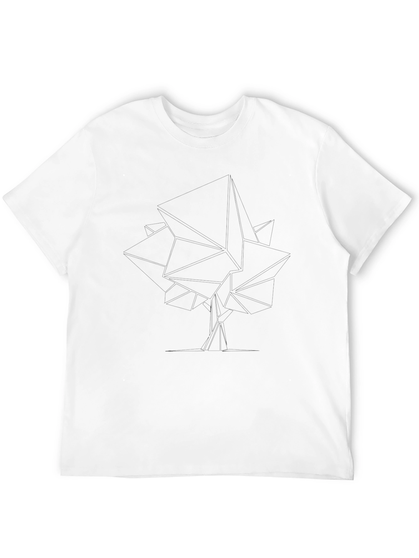 Geometric Tree Line Art Black T-Shirt