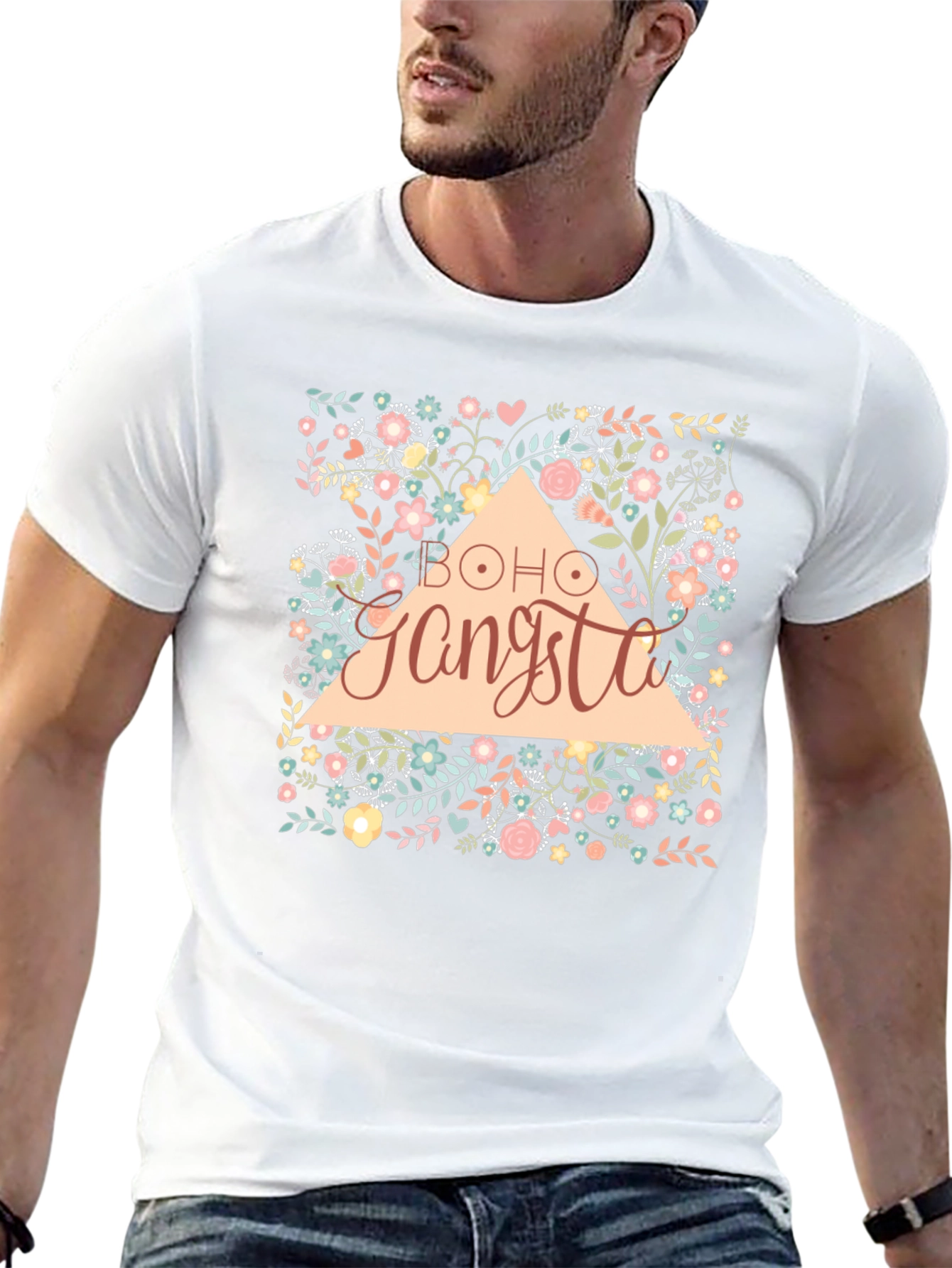 Boho Gangsta Floral Graphic Print Black T-Shirt