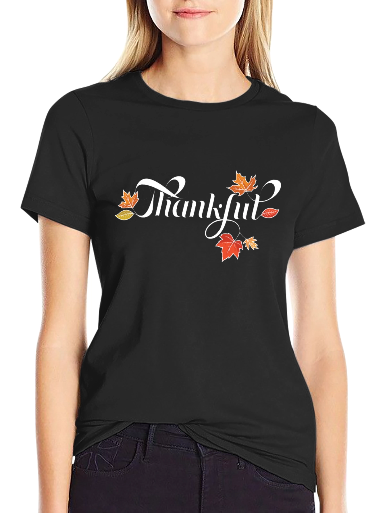 Thankful Graphic Tee - Black Cotton Blend