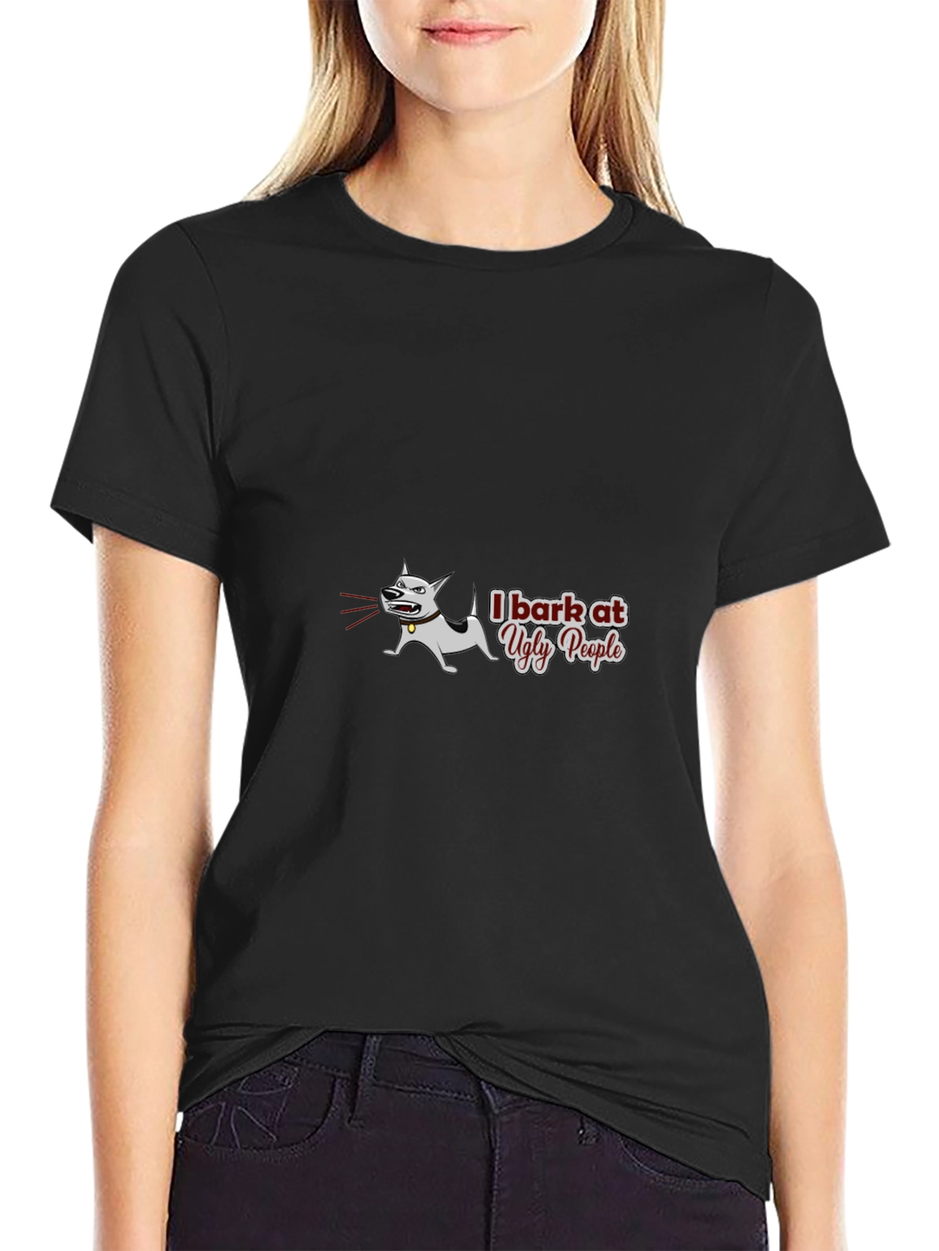I Bark at Ugly People Black T-Shirt