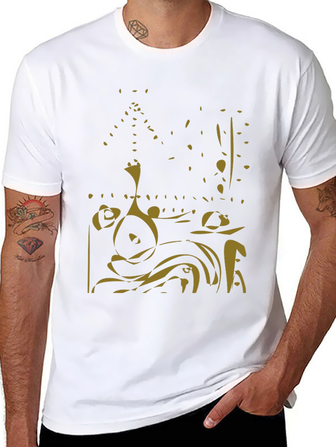 Abstract Gold Design Black Tee