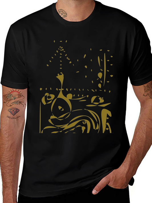 Abstract Gold Design Black Tee