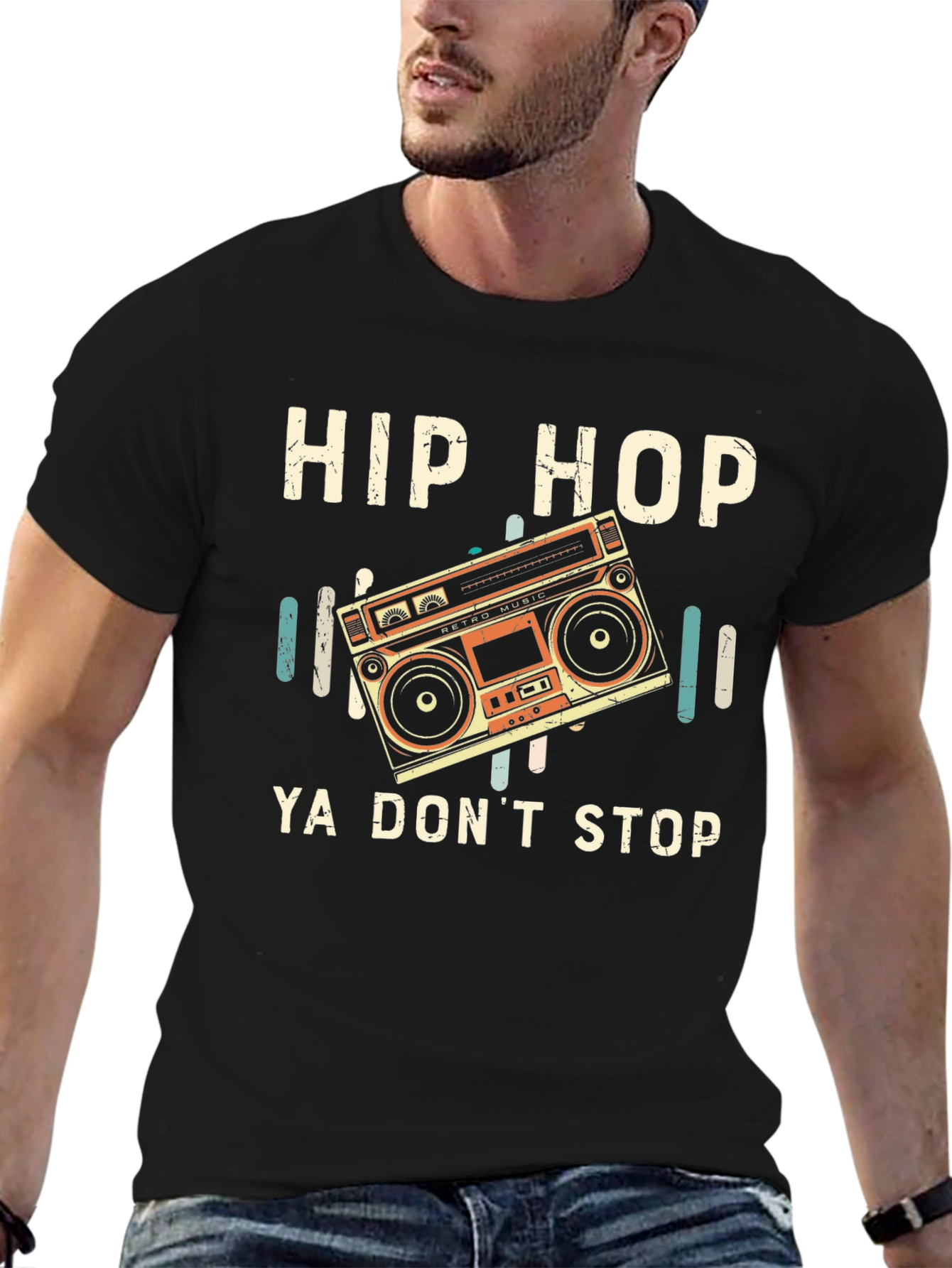 Hip Hop Ya Dont Stop Retro Boombox Graphic T-Shirt