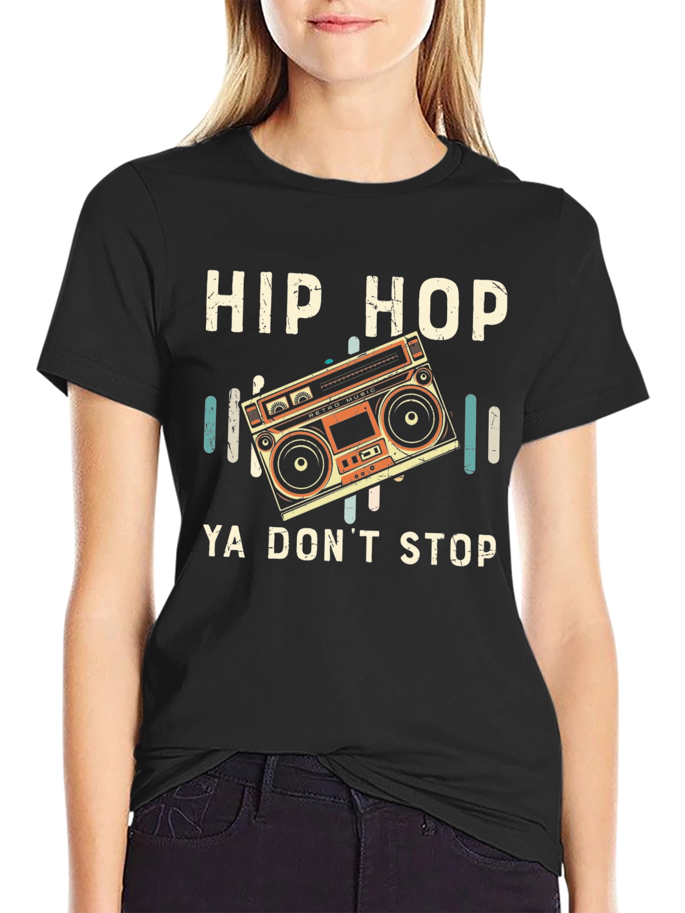Hip Hop Ya Dont Stop Retro Boombox Graphic T-Shirt
