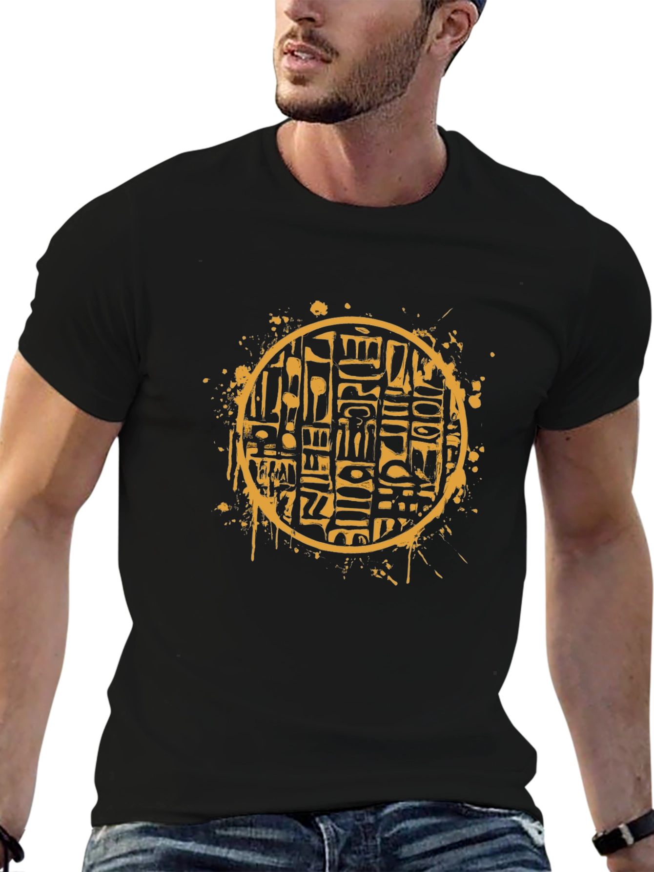 Hieroglyphic Circle Graphic Tee - Black