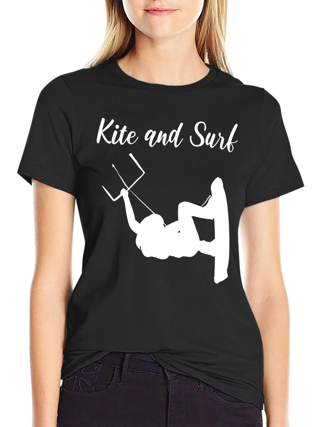 Kite and Surf Graphic Tee - Stylish Black T-Shirt