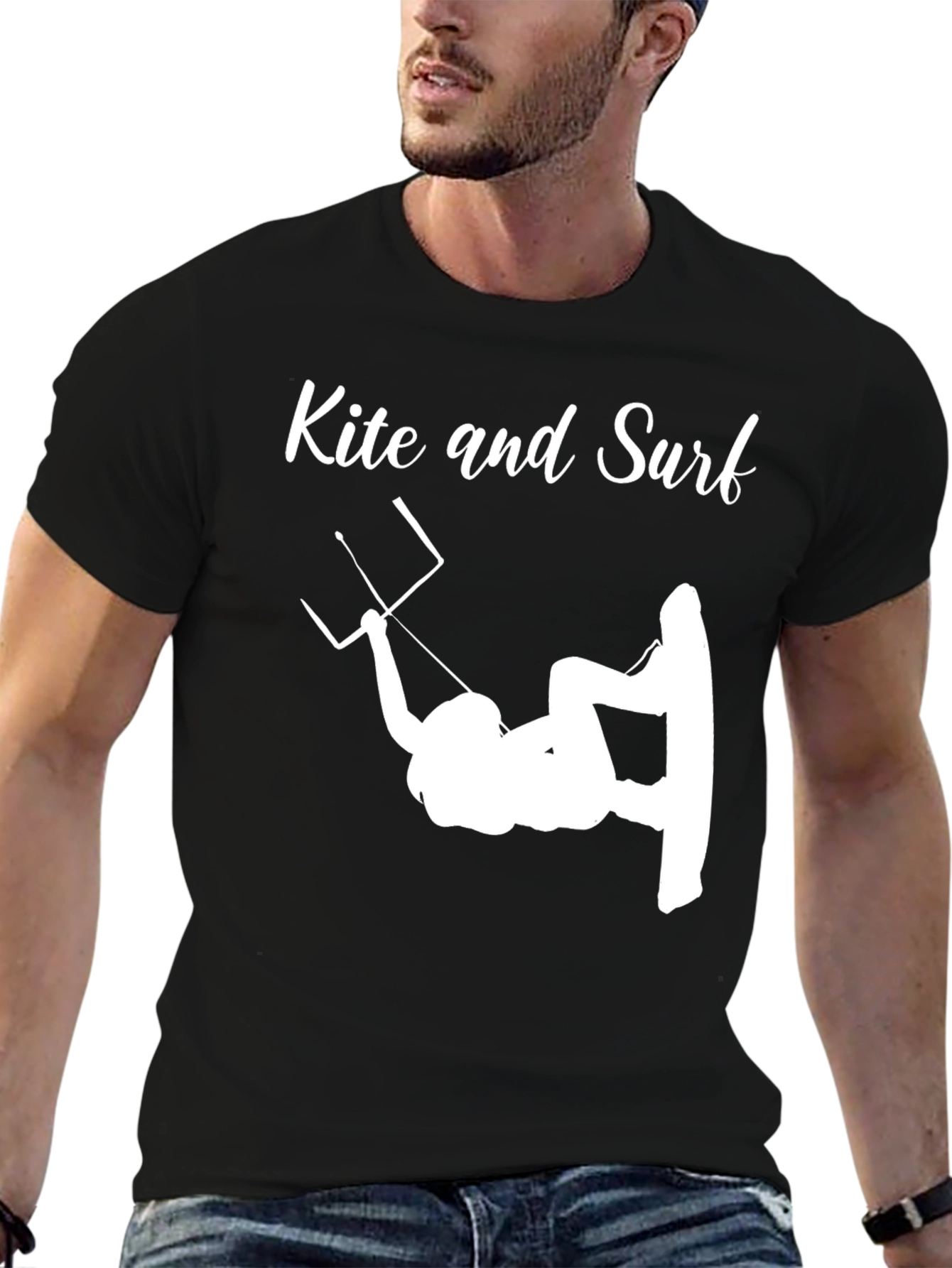 Kite and Surf Graphic Tee - Stylish Black T-Shirt