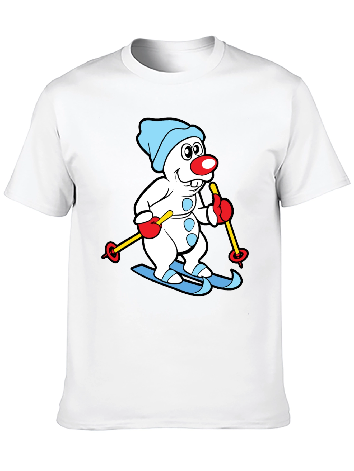 Skiing Snowman Graphic Tee - Black Cotton Blend Shirt