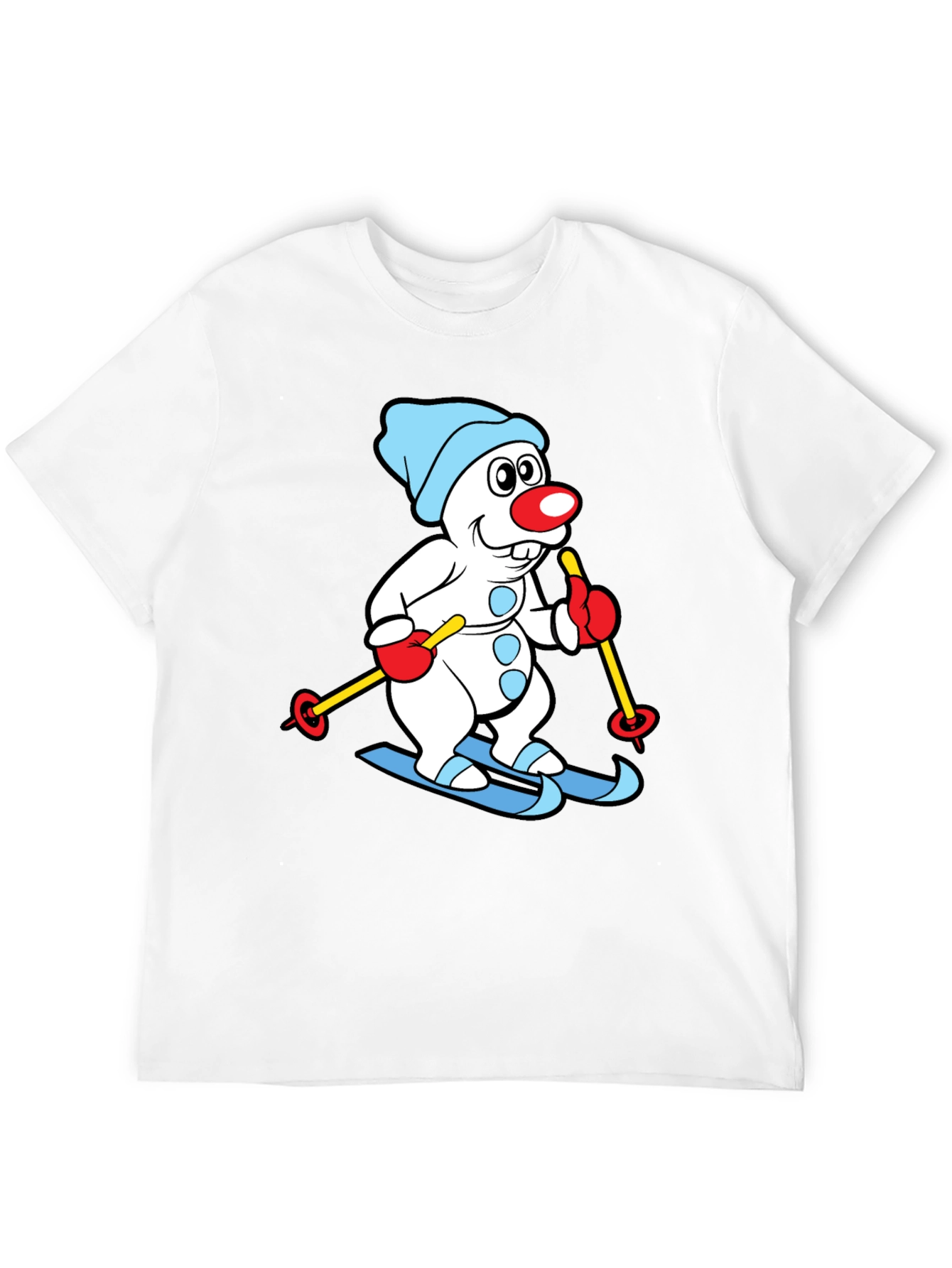 Skiing Snowman Graphic Tee - Black Cotton Blend Shirt