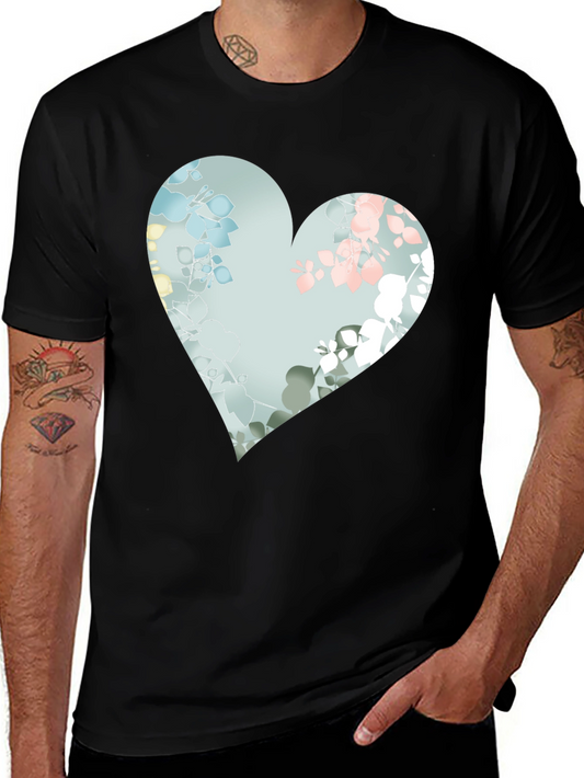 Floral Heart Graphic Black Tee
