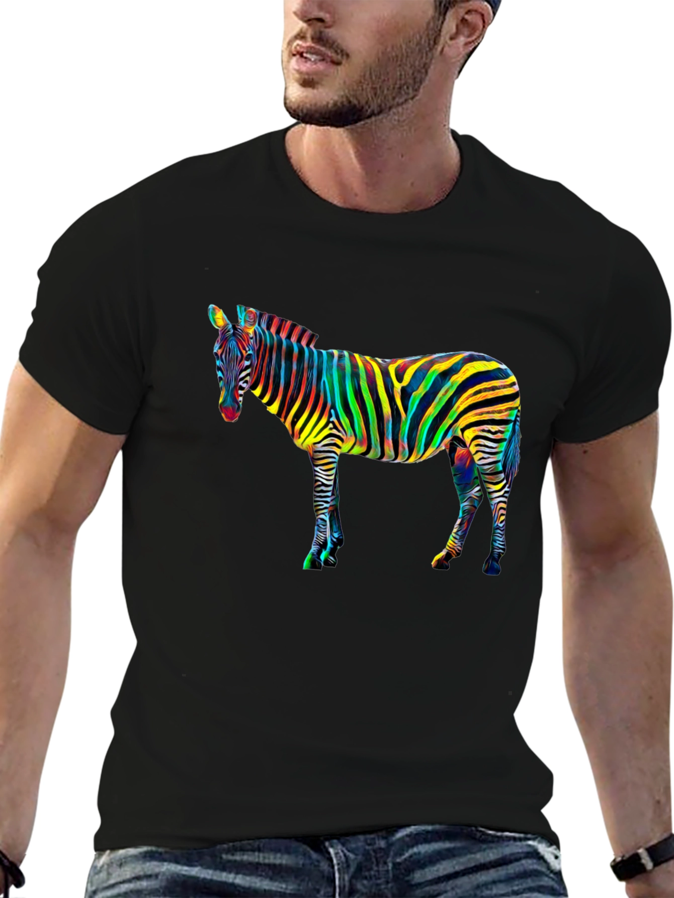 Psychedelic Zebra Graphic Tee - Mens Black T-Shirt