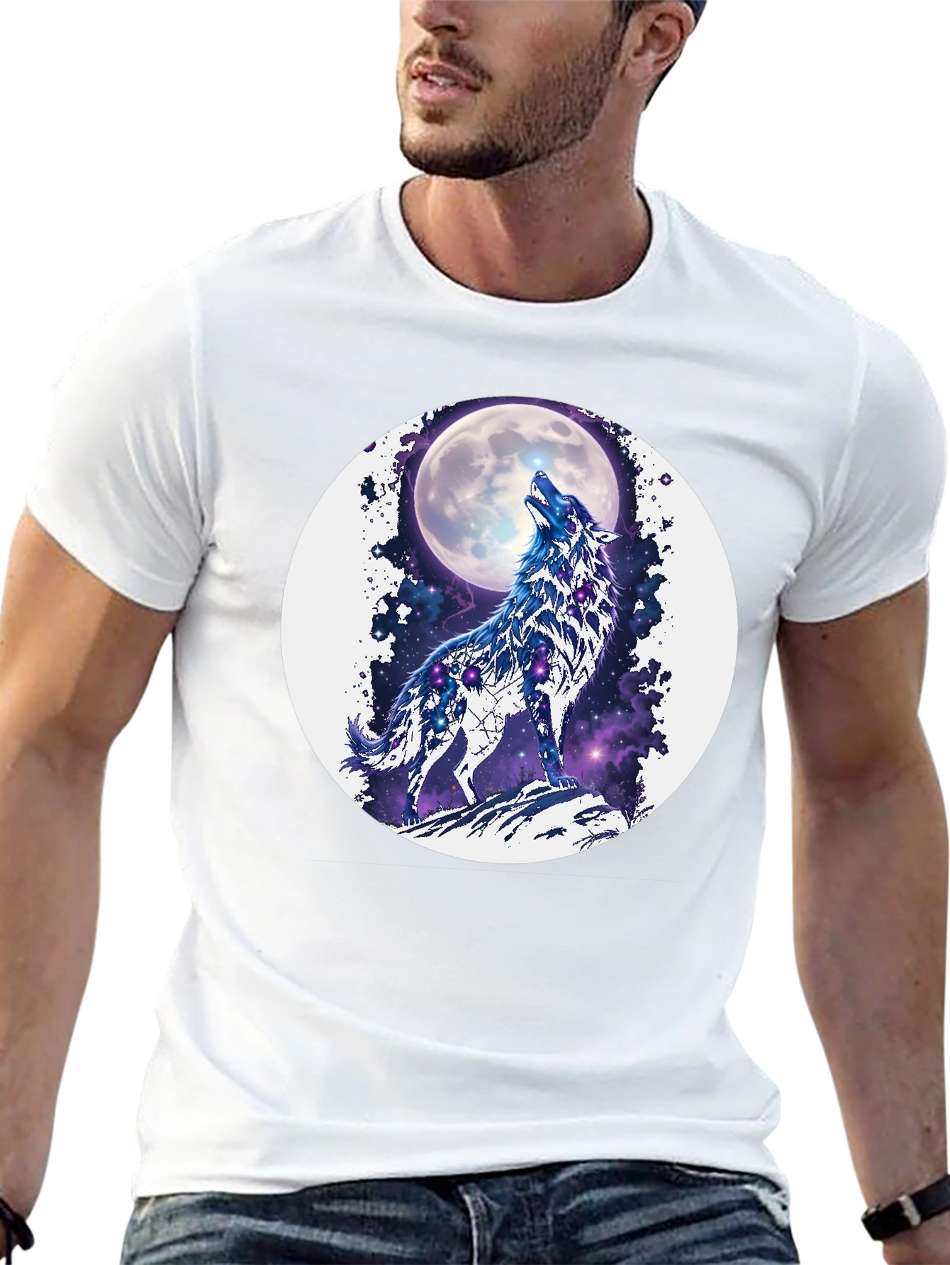 Wolf Moon Galaxy Graphic T-Shirt