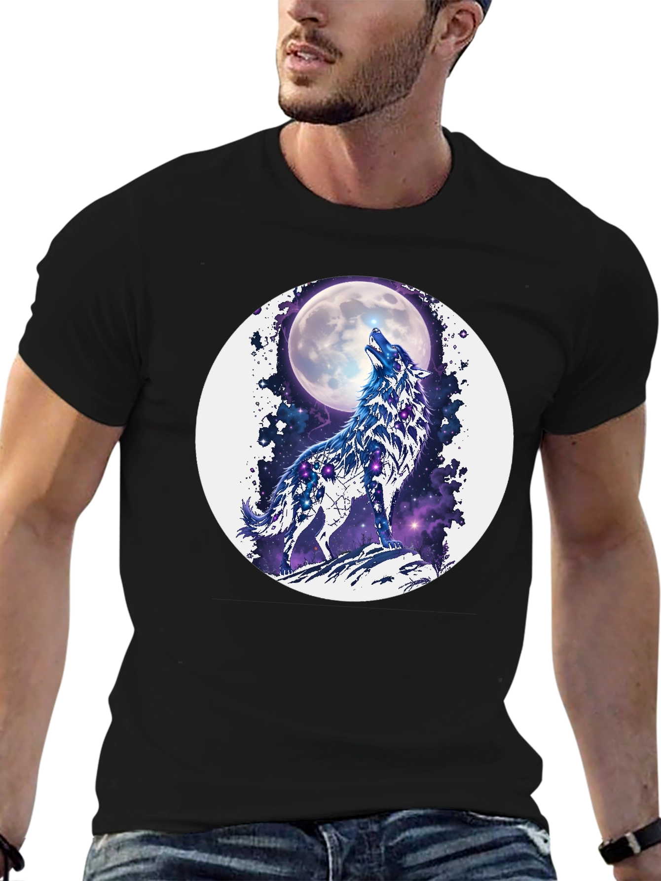 Wolf Moon Galaxy Graphic T-Shirt