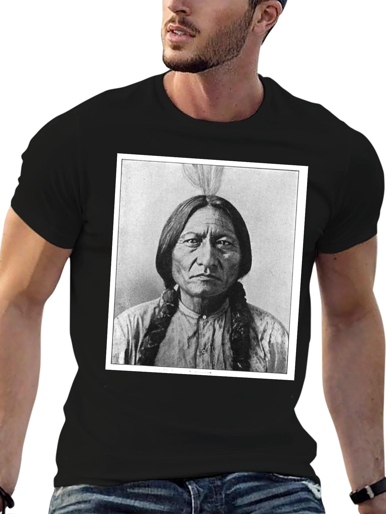 Sitting Bull Portrait T-Shirt - Black Cotton Tee