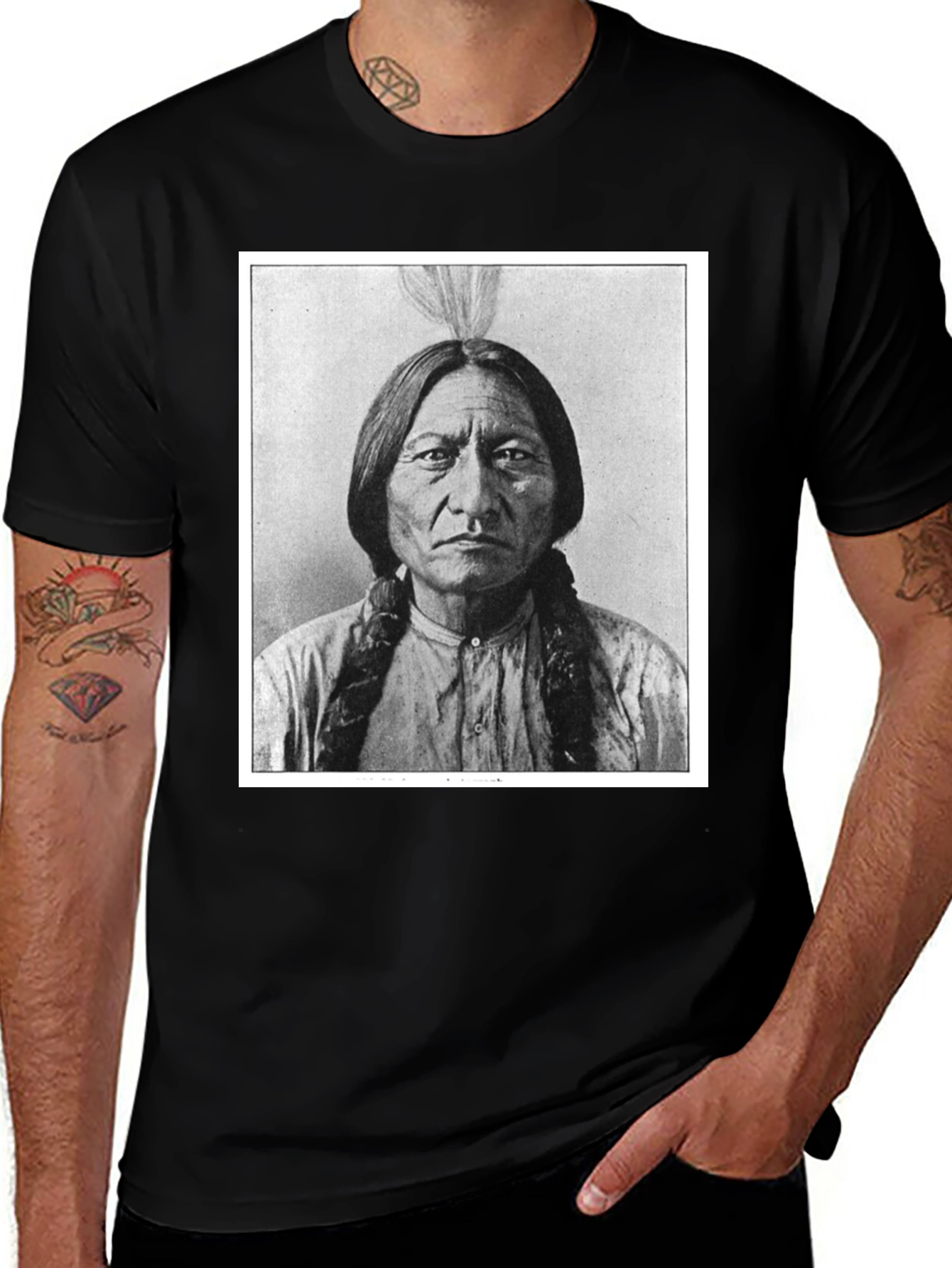 Sitting Bull Portrait T-Shirt - Black Cotton Tee