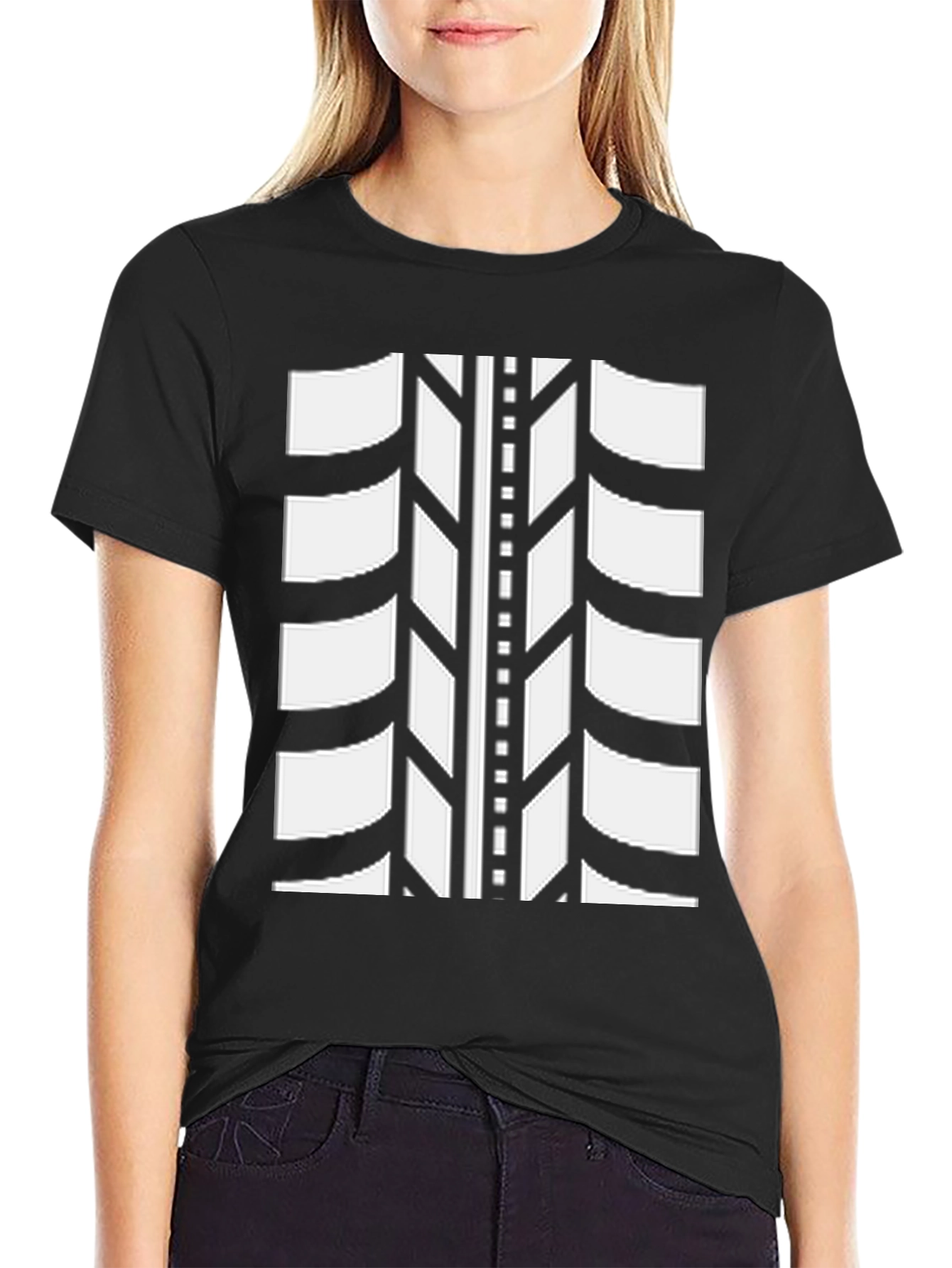 Tire Tread Graphic Tee - Black Cotton Blend