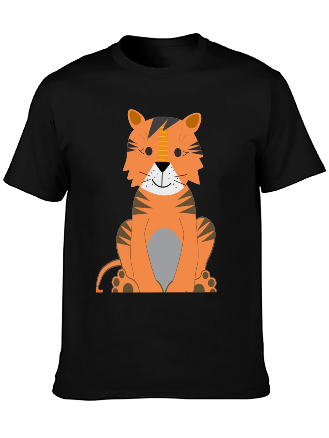 Cartoon Tiger Graphic Tee - Black
