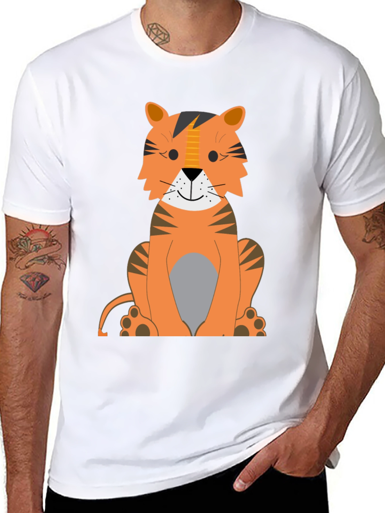 Cartoon Tiger Graphic Tee - Black