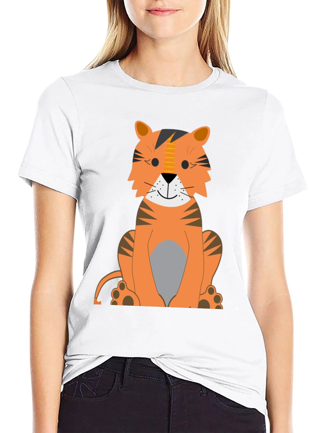 Cartoon Tiger Graphic Tee - Black