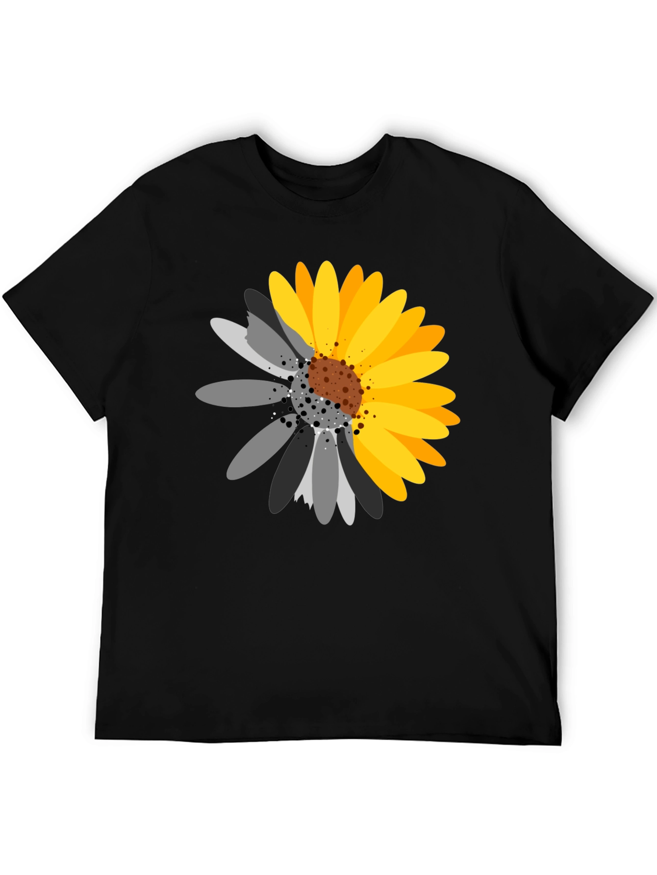 Black T-Shirt with Sunflower Graphic
