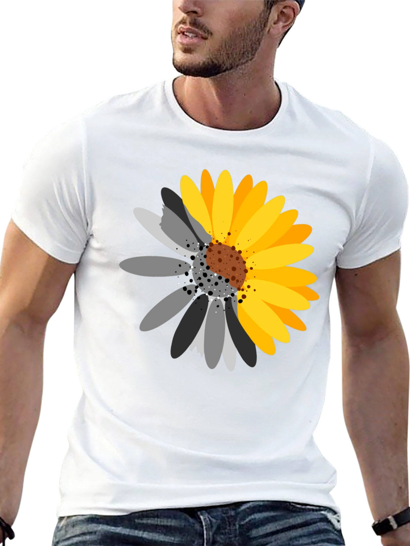 Black T-Shirt with Sunflower Graphic