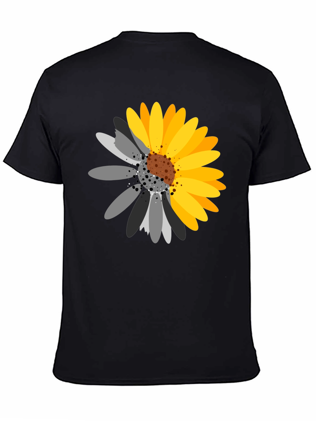 Black T-Shirt with Sunflower Graphic
