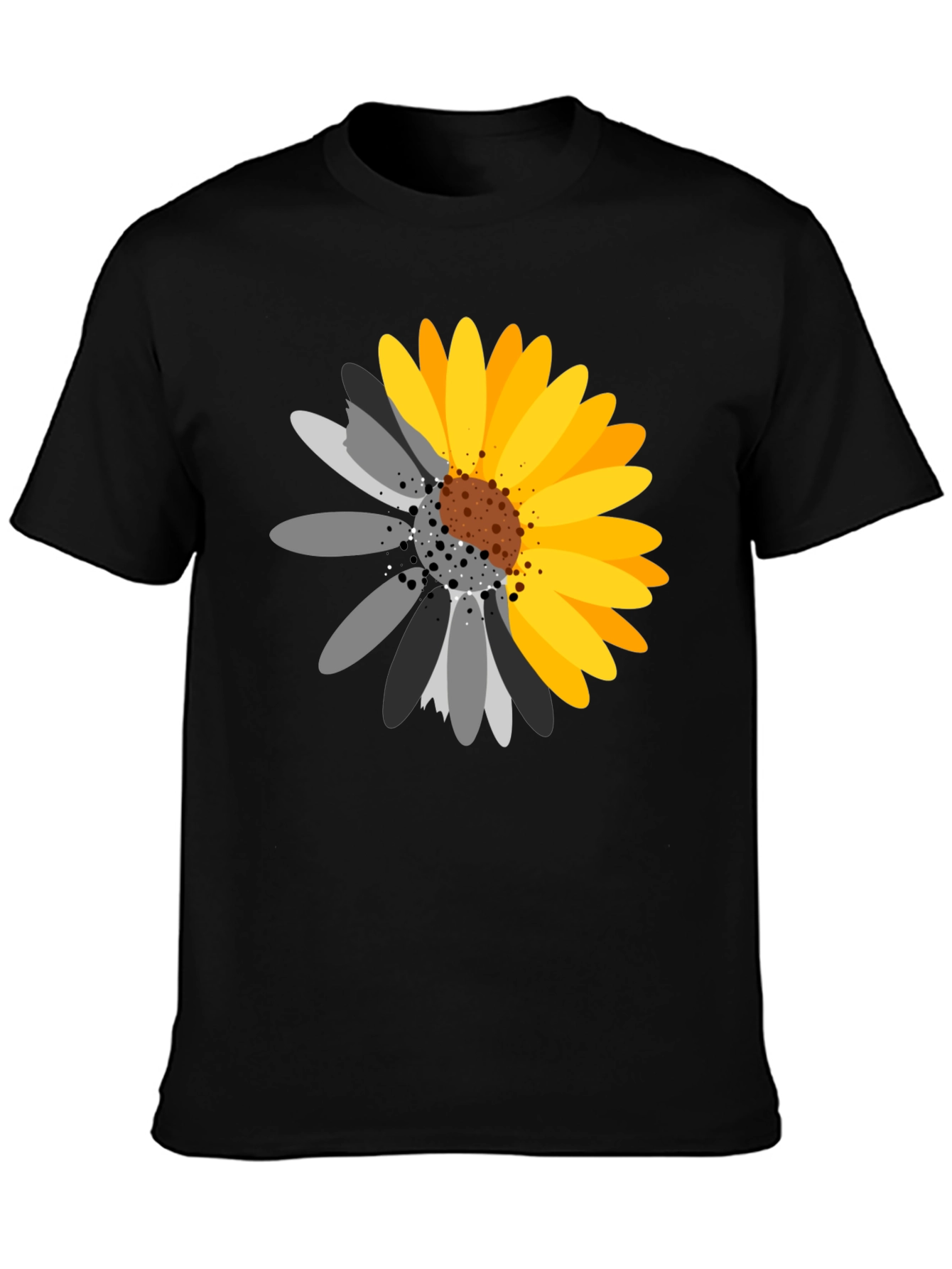 Black T-Shirt with Sunflower Graphic