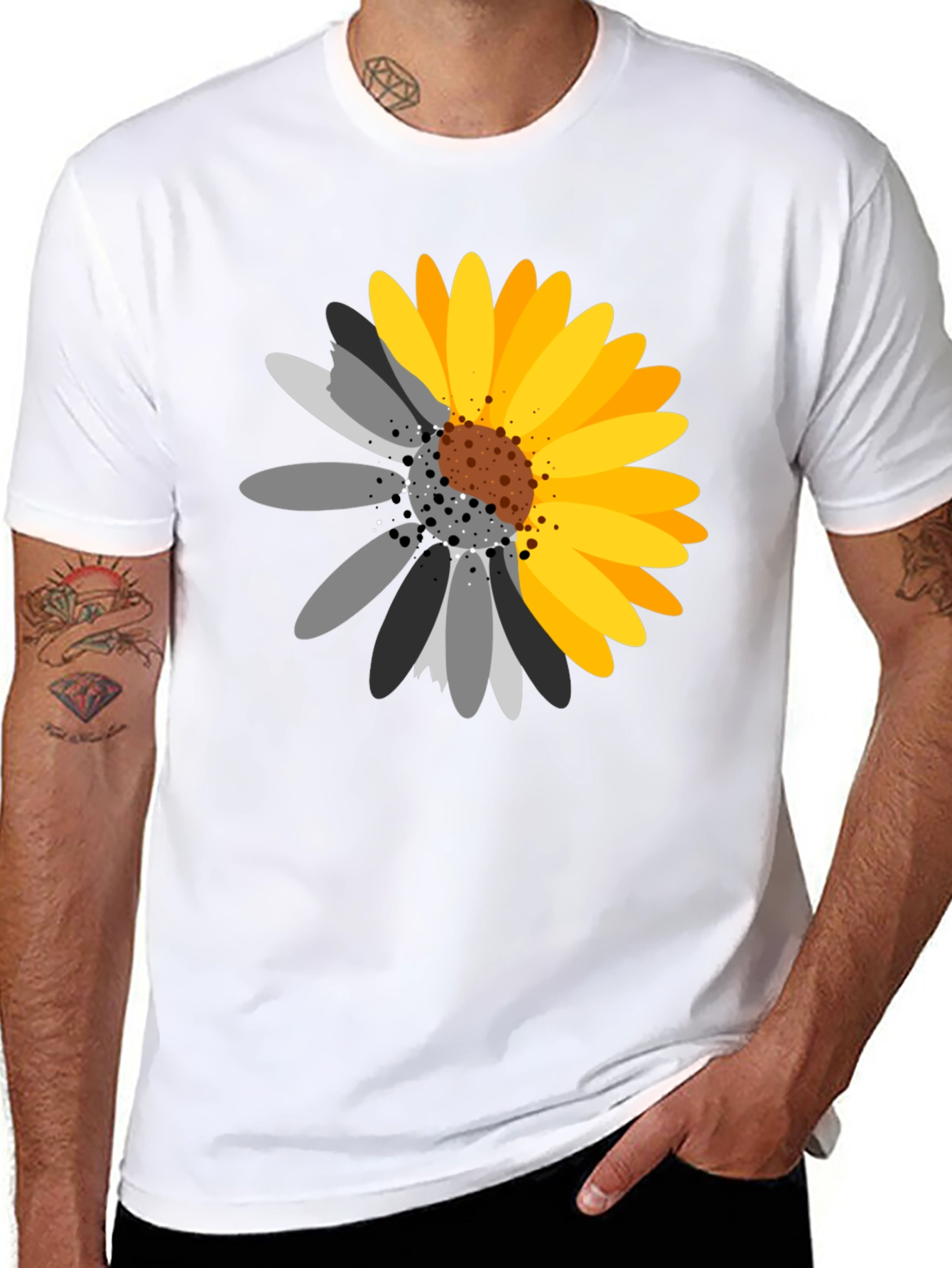 Black T-Shirt with Sunflower Graphic