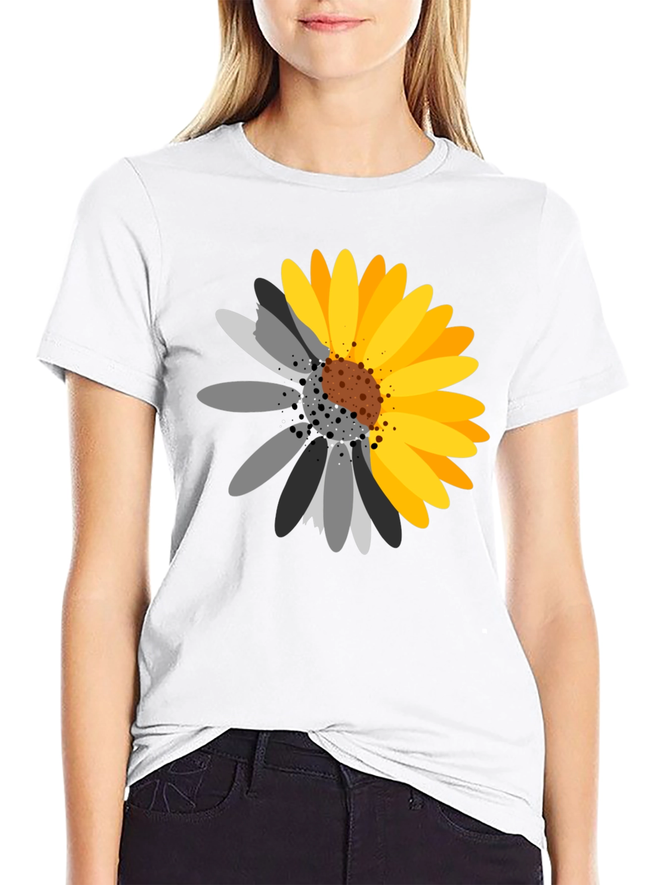 Black T-Shirt with Sunflower Graphic