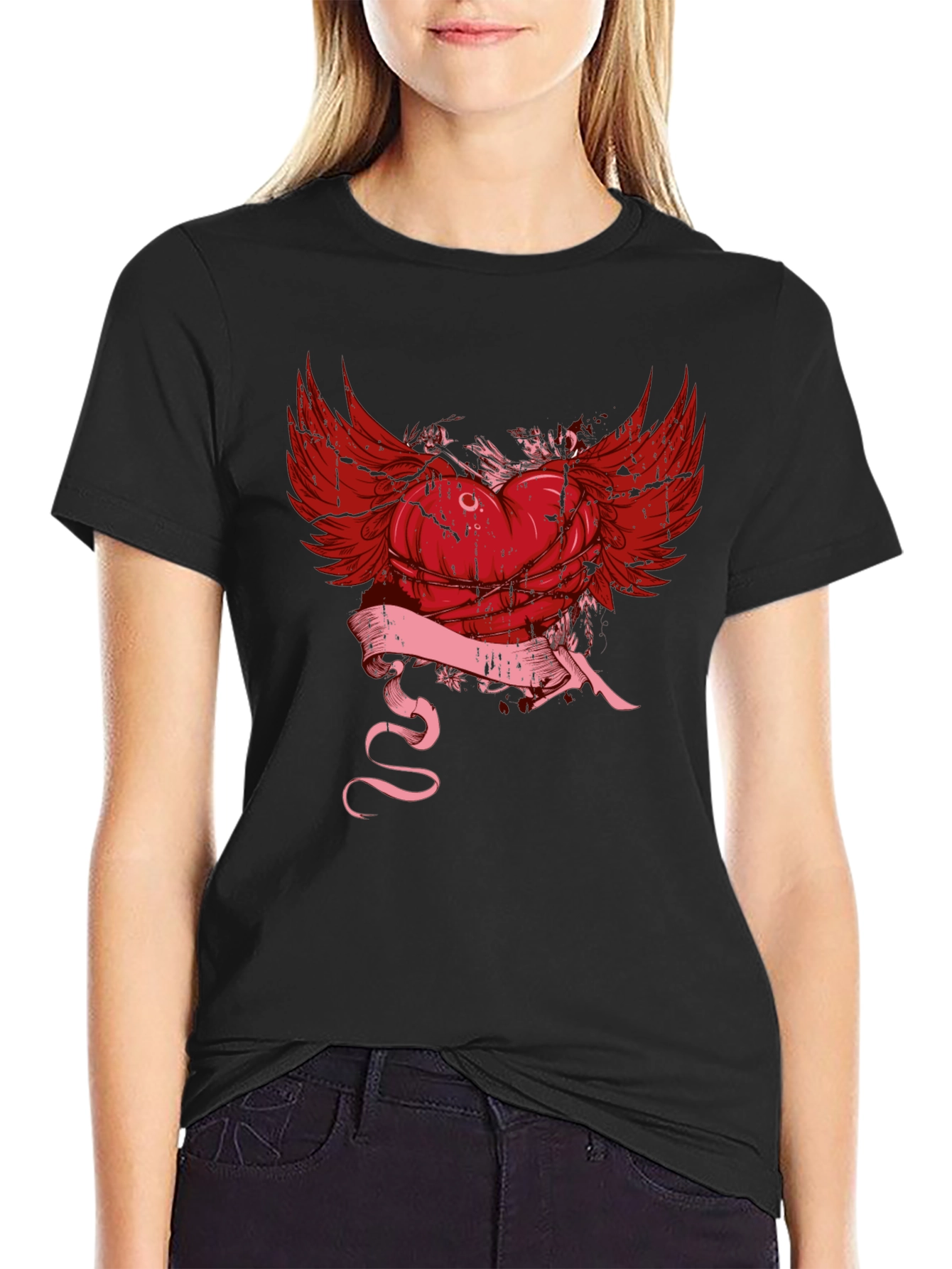Winged Heart Graphic Tee - Edgy Style